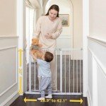 Mom's Choice Award-InnoTruth Baby Gate for Stairs 28.9-42.1" Wide, Dog Gate for Doorways Easy Step Walk Thro Expanded Dual Lock, Metal Pressure Mounted Easy Install Pet Gate for Dogs, White