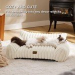 Bedsure Cute Cat Couch for Pets - Fluffy Small Dog Sofa with Premium Soft Corduroy Fleece, Pet Sofa with Removable Washable Cover, Supportive Dog Couch Bed for Small Medium Dogs, 30inch, Cream