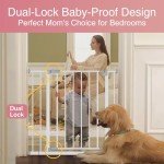 Mom's Choice Award-InnoTruth Baby Gate for Stairs 28.9-42.1" Wide, Dog Gate for Doorways Easy Step Walk Thro Expanded Dual Lock, Metal Pressure Mounted Easy Install Pet Gate for Dogs, White