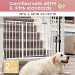 Mom's Choice Award-InnoTruth Baby Gate for Stairs 28.9-42.1" Wide, Dog Gate for Doorways Easy Step Walk Thro Expanded Dual Lock, Metal Pressure Mounted Easy Install Pet Gate for Dogs, White