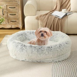 DMTINTA Fluffy Dog Bed Warming Cozy Soft Dog Couch Bed Washable Calming Dog Sofa Cozy Soft Pet Bed for Small Medium Dogs and Cats,29.5“L×21.7”W×7.1“Th