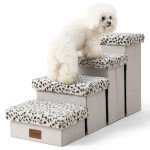 COZY KISS Dog Stair for Small Dogs with Storage, 17.7" H Foldable Pet Step with Soft Leakproof Cover, Older Cat Ramp for Couch Sofa Bed, Lightweight, Comfort, 33x13x17.7 inch, 4 Tiers, Leopard