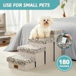 COZY KISS Dog Stair for Small Dogs with Storage, 17.7" H Foldable Pet Step with Soft Leakproof Cover, Older Cat Ramp for Couch Sofa Bed, Lightweight, Comfort, 33x13x17.7 inch, 4 Tiers, Leopard