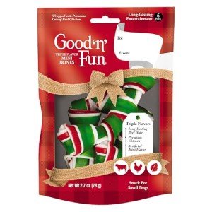 Good 'n' Fun Triple Flavor Mini Bones Chews for Dogs, 6 Count, Treat Your Small Dog to Holiday Chews Made with Real Beef Hide, Chicken and Artificial Mint Flavor