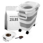 nxizoli 25 Lbs Dog Food Storage Container, Collapsible Dog Food Container with Scoop for Pet/Dog/Cat/Bird Food,Keep Dry Food Fresh,Easy to Move (White)