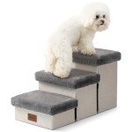 COZY KISS Dog Stair for Small Dogs with Storage, 13.6" H Foldable Pet Step with Soft Leakproof Cover, Older Cat Ramp for Chair Couch Sofa, Lightweight, Comfort, 24.8x13x13.6 inch, 3 Tiers, Grey