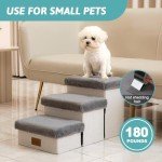 COZY KISS Dog Stair for Small Dogs with Storage, 13.6" H Foldable Pet Step with Soft Leakproof Cover, Older Cat Ramp for Chair Couch Sofa, Lightweight, Comfort, 24.8x13x13.6 inch, 3 Tiers, Grey