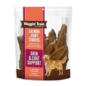 Waggin' Train Salmon Jerky Tenders for Skin & Coat Support for Dogs - 12 oz Pouch - Grain Free, High Protein Dog Treat