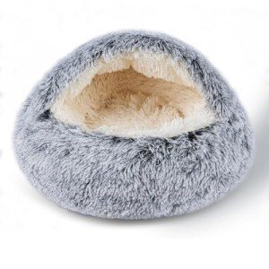 BELEEWILWON Cat Bed Calming Cat Beds,Indoor Washable Cat Bed，Anti-Slip Faux Fur Fluffy Cuddler Anxiety Cat Bed,Warming Cuddler Cushion Bed for Small Medium Dogs and Cats (Grey, 20 * 20inch)