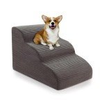 Curved Dog Stairs Ramp for Beds Couches and Chair, 15.7" H, 3-Step Dog Steps for Small Dogs, Pet Stairs for Cats with Non-Slip, Removable and Washable Cover,Balanced Pet Steps Indoor, Deep Grey