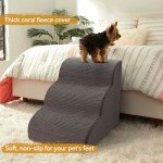 Curved Dog Stairs Ramp for Beds Couches and Chair, 15.7" H, 3-Step Dog Steps for Small Dogs, Pet Stairs for Cats with Non-Slip, Removable and Washable Cover,Balanced Pet Steps Indoor, Deep Grey