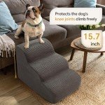 Curved Dog Stairs Ramp for Beds Couches and Chair, 15.7" H, 3-Step Dog Steps for Small Dogs, Pet Stairs for Cats with Non-Slip, Removable and Washable Cover,Balanced Pet Steps Indoor, Deep Grey