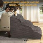 Curved Dog Stairs Ramp for Beds Couches and Chair, 15.7" H, 3-Step Dog Steps for Small Dogs, Pet Stairs for Cats with Non-Slip, Removable and Washable Cover,Balanced Pet Steps Indoor, Deep Grey