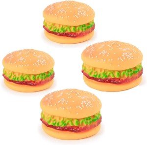 Galepromot 4 Pcs Bite-Resistant Dog Toys Squeaky Chewing Toys Tooth Cleaning Dog Supplies, Golden Retriever Teddy Pets, etc, Dog Training, Sofa Damage Prevention, Hamburger Pet Toys Dog Squeak Toys