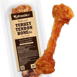 Afreschi Turkey Tendon for Dogs, Dog Treats for Signature Series, All Natural Human Grade Puppy Chew, Turkey Sourced from USA, Hypoallergenic, Rawhide Alternative, 1 Unit/Pack Bone (Large)