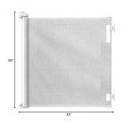 Retractable Baby Gate Perma Child Safety 33" Tall x 55” Wide, Mesh, for Stairs, Doorways, Dogs, Pets, Indoor, Outdoor, One-Handed Operation, Locking, Easy Install, Hardware Mount, White