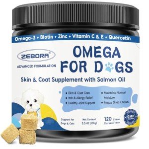 Omega 3 for Dogs with Salmon Oil, Fish Oil for Dogs Skin and Coat Supplement, Dog Allergy Relief, Hot Spot Treatment, Anti Shedding, Hip & Joint Support with EPA & DHA, Biotin, Vitamin E - 40 Servings