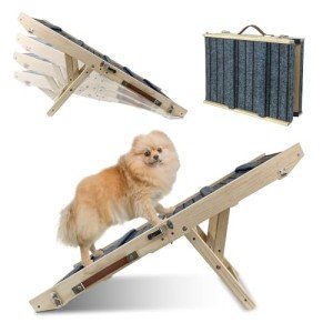 ROBLOCK Folding Pet Dog Ramp for Bed, Non Slip Portable Ramp for Small Dogs, 39.37 Long Wooden Pet Ramp Adjustable from 8.6" to 16.52", Suitable for Couch, Sofa, Car