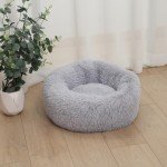 Adbsnxgz Cat Beds for Indoor Cats, Calming Soft Plush Donut Cuddler Cushion, 15 inches Dog Bed Machine Washable, Fluffy Round Pet Bed Non-Slip for 3Kg Pet, Light Grey ﻿