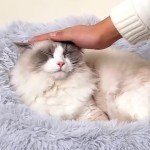 Adbsnxgz Cat Beds for Indoor Cats, Calming Soft Plush Donut Cuddler Cushion, 15 inches Dog Bed Machine Washable, Fluffy Round Pet Bed Non-Slip for 3Kg Pet, Light Grey ﻿
