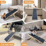 ROBLOCK Folding Pet Dog Ramp for Bed, Non Slip Portable Ramp for Small Dogs, 39.37 Long Wooden Pet Ramp Adjustable from 8.6" to 16.52", Suitable for Couch, Sofa, Car