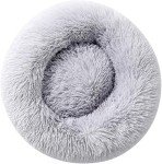 Adbsnxgz Cat Beds for Indoor Cats, Calming Soft Plush Donut Cuddler Cushion, 15 inches Dog Bed Machine Washable, Fluffy Round Pet Bed Non-Slip for 3Kg Pet, Light Grey ﻿