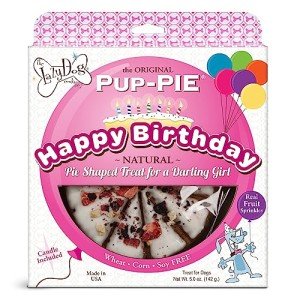 The Lazy Dog Cookie Co. Original Pup-Pie, Happy Birthday for A Darling Girl, Dog Birthday Treat, Pre-Sliced into 10 Dog Biscuits, Made in USA, 6 in., 5 oz. (Pack of 1)