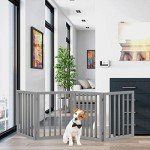 PETMAKER Freestanding Pet Gate - Wooden Folding Fence for Doorways, Halls, Stairs & Home - Step Over Divider - Great for Dogs & Puppies,Gray