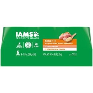 IAMS Proactive Health Adult Wet Dog Food Classic Ground with Chicken and Rice, 13 oz. Cans, Pack of 6