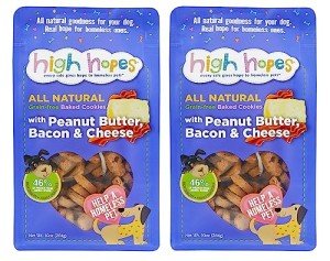 High Hopes (Every Sale Gives Hope to Homeless Pets Peanut Butter, Bacon and Cheddar Baked Dog Treats, 10 Ounce Bag (Pack of 2), All Natural Dog Treats, Grain Free Dog Biscuits, Baked Dog Cookies