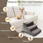 3 Steps Dog Stairs for Small Dogs, 15.7 inch High Pet Stairs, 30D Foam Dog Dtairs & Steps, Curved Steps and Small Step Angle Protect Your Pet's Joints, Dog Ramp for Bed，with Non-Slip Bottom, Grey