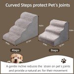 3 Steps Dog Stairs for Small Dogs, 15.7 inch High Pet Stairs, 30D Foam Dog Dtairs & Steps, Curved Steps and Small Step Angle Protect Your Pet's Joints, Dog Ramp for Bed，with Non-Slip Bottom, Grey