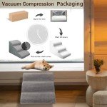 3 Steps Dog Stairs for Small Dogs, 15.7 inch High Pet Stairs, 30D Foam Dog Dtairs & Steps, Curved Steps and Small Step Angle Protect Your Pet's Joints, Dog Ramp for Bed，with Non-Slip Bottom, Grey