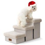 COZY KISS Pet Stair for Small Dogs with Storage, 13.6" H Foldable Dog Ramp with Soft Leakproof Cover, Older Cat Steps for Chair Couch Sofa, Lightweight, Comfort, 24.8x13x13.6 inch, Beige, 3 Tiers