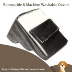 3 Steps Dog Stairs for Small Dogs, 15.7 inch High Pet Stairs, 30D Foam Dog Dtairs & Steps, Curved Steps and Small Step Angle Protect Your Pet's Joints, Dog Ramp for Bed，with Non-Slip Bottom, Grey