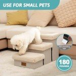 COZY KISS Pet Stair for Small Dogs with Storage, 13.6" H Foldable Dog Ramp with Soft Leakproof Cover, Older Cat Steps for Chair Couch Sofa, Lightweight, Comfort, 24.8x13x13.6 inch, Beige, 3 Tiers