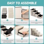 COZY KISS Pet Stair for Small Dogs with Storage, 13.6" H Foldable Dog Ramp with Soft Leakproof Cover, Older Cat Steps for Chair Couch Sofa, Lightweight, Comfort, 24.8x13x13.6 inch, Beige, 3 Tiers