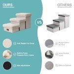 COZY KISS Pet Stair for Small Dogs with Storage, 13.6" H Foldable Dog Ramp with Soft Leakproof Cover, Older Cat Steps for Chair Couch Sofa, Lightweight, Comfort, 24.8x13x13.6 inch, Beige, 3 Tiers