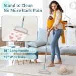 oaknovila Large Metal Carpet Rake Pet Hair Removal Tool – 58” Handle Thicker Poles 12” Wide Dog Cat Hair Remover– 4 Length Adjustable Pro Pet Hair Removal Broom, Stairs Rug Carpet Brush