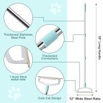 oaknovila Large Metal Carpet Rake Pet Hair Removal Tool – 58” Handle Thicker Poles 12” Wide Dog Cat Hair Remover– 4 Length Adjustable Pro Pet Hair Removal Broom, Stairs Rug Carpet Brush