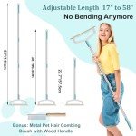 oaknovila Large Metal Carpet Rake Pet Hair Removal Tool – 58” Handle Thicker Poles 12” Wide Dog Cat Hair Remover– 4 Length Adjustable Pro Pet Hair Removal Broom, Stairs Rug Carpet Brush