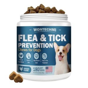 WONTECHMI Flea and Tick Prevention for Dogs Chewables, 180 Chews Natural Flea and Tick Chews Supplement for Dogs, Oral Dog Flea and Tick Treatment for All Breeds and Ages (180 Chews, Chicken)