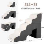 Garnpet Dog Stairs for High Beds with Tunnel, 5-Step Dog Steps for Small Dogs and Cats, Foldable Pet Stairs for High Bed Climbing, Non-Slip Balanced Pet Step Indoor, Beige