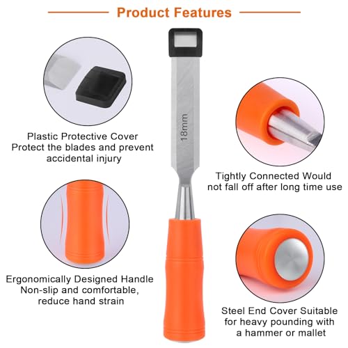 Woodworking Chisel Set with Hammer End and Ergonomic Handle