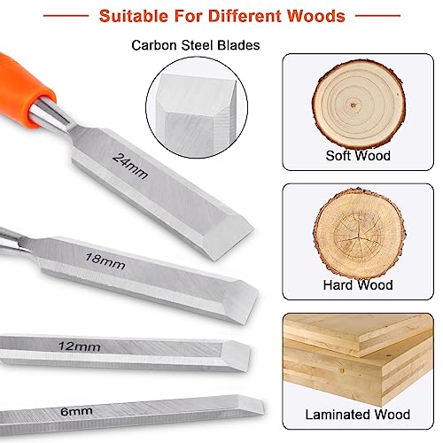 Woodworking Chisel Set with Hammer End and Ergonomic Handle