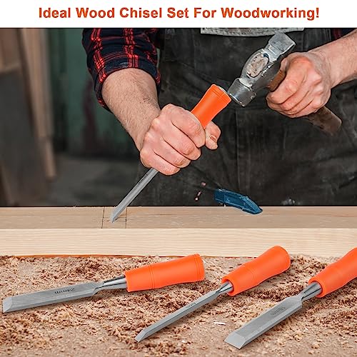 Woodworking Chisel Set with Hammer End and Ergonomic Handle