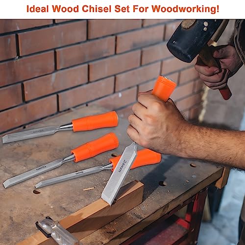 Woodworking Chisel Set with Hammer End and Ergonomic Handle