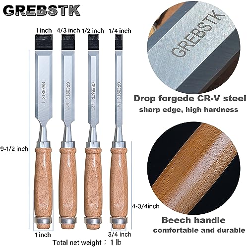 4-Piece Wood Chisel Set with Oxford Bag