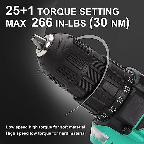 COMOWARE 20V Drill Set: Battery, Charger, 34 Drill Bits
