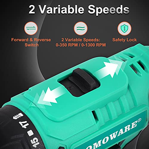 COMOWARE 20V Drill Set: Battery, Charger, 34 Drill Bits